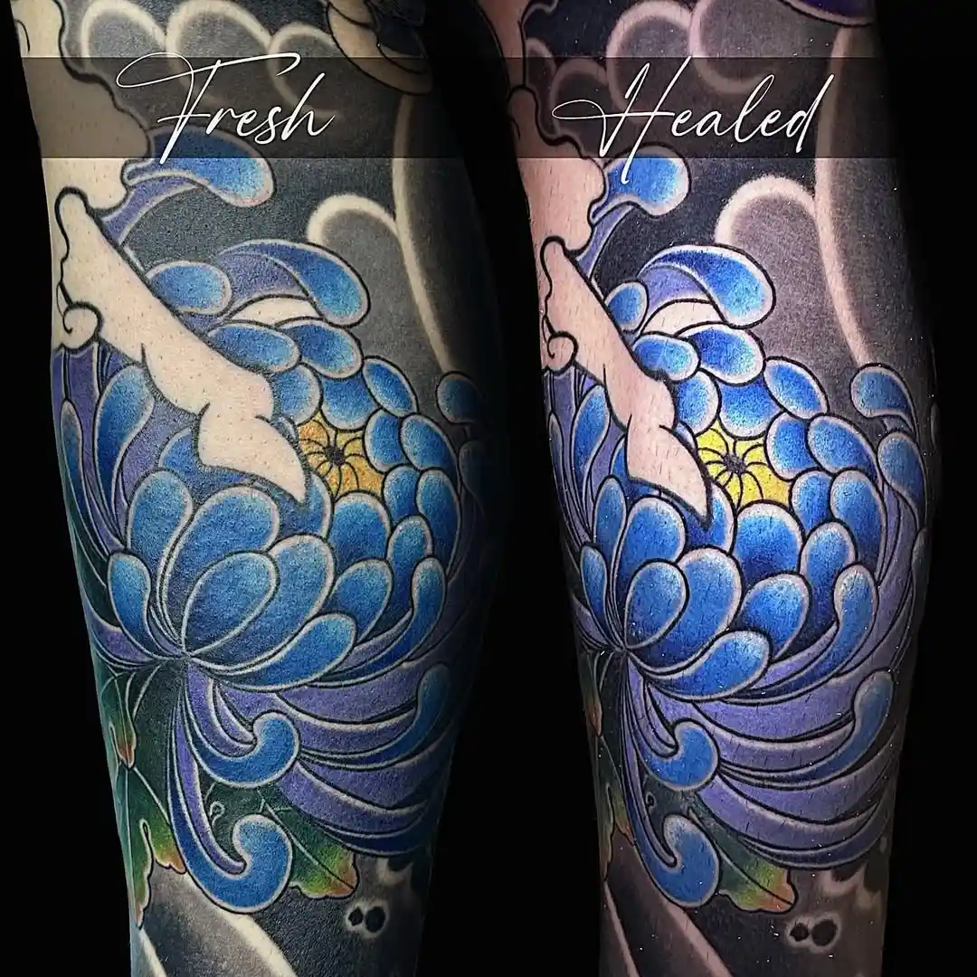Tattoo before healing vs fully healed comparison — Tattoo Things Studio Johor Bahru