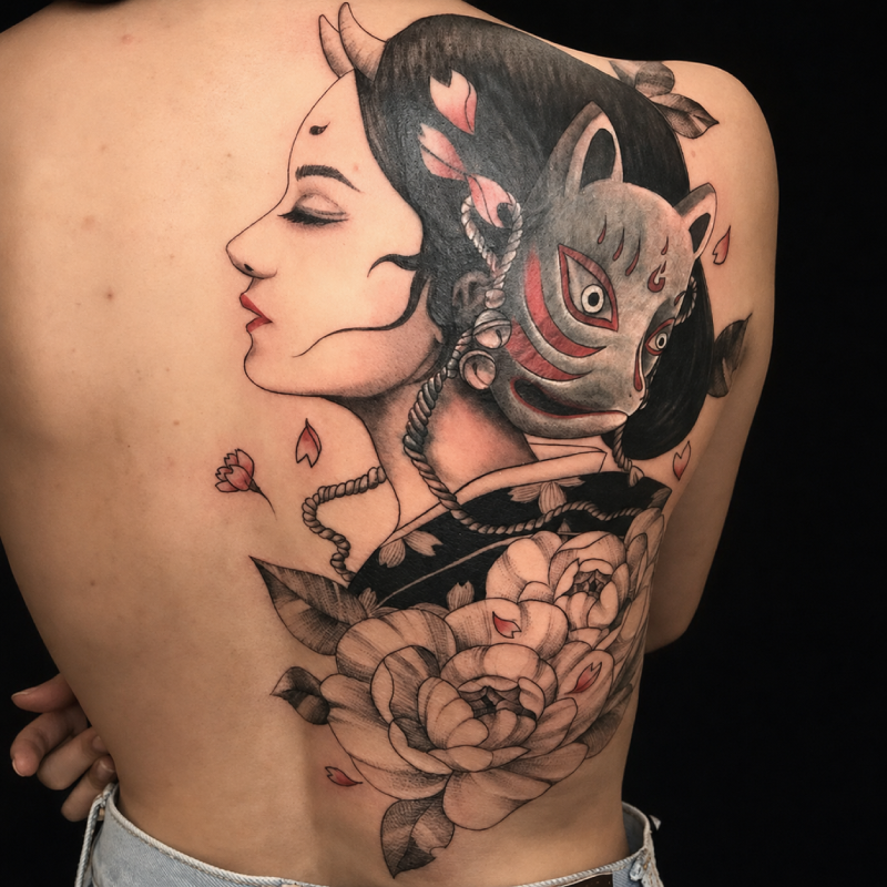 Colour neo Japanese floral tattoo — Tattoo Things Studio JB